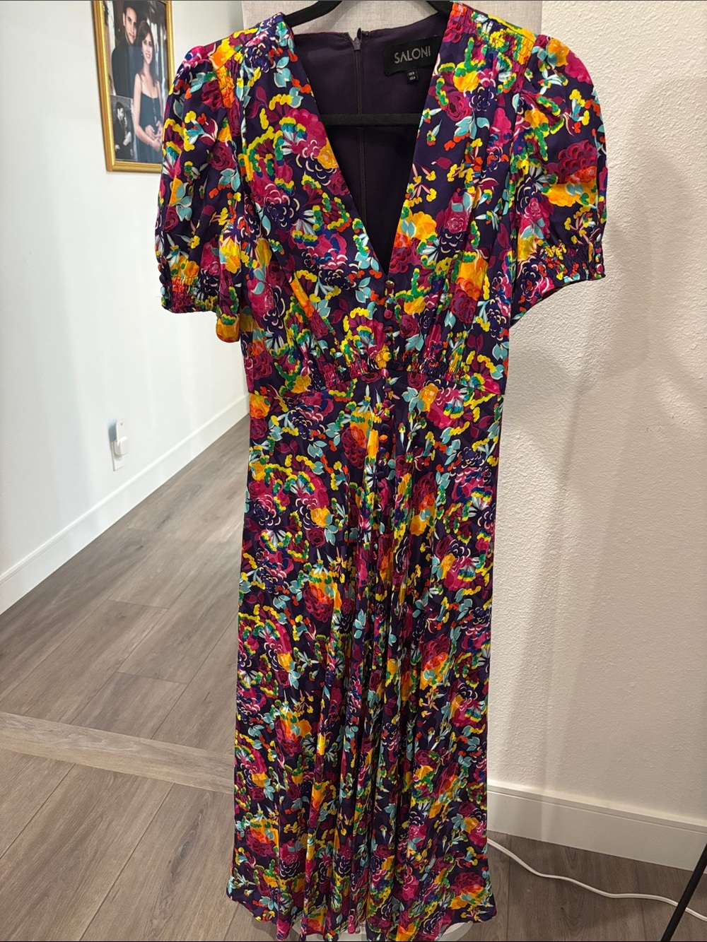 SALONI Floral Maxi Dress in Purple, Yellow, Pink & Green